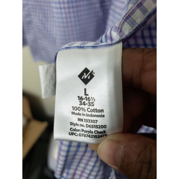 Member's Mark casual button down, purple white and blue plaid shirt, size L - Picture 4 of 7